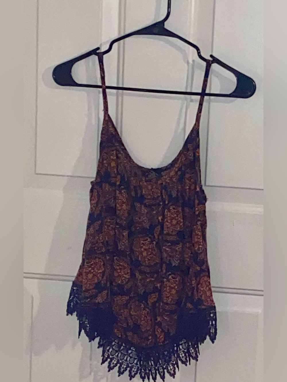 Rue21 Navy and Orange Paisley Lace-Hem Camisole